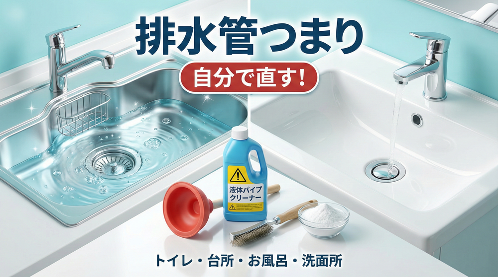 排水管・排水溝つまりを自分で直す方法！屋外・洗面所・台所・お風呂・トイレ別に解説