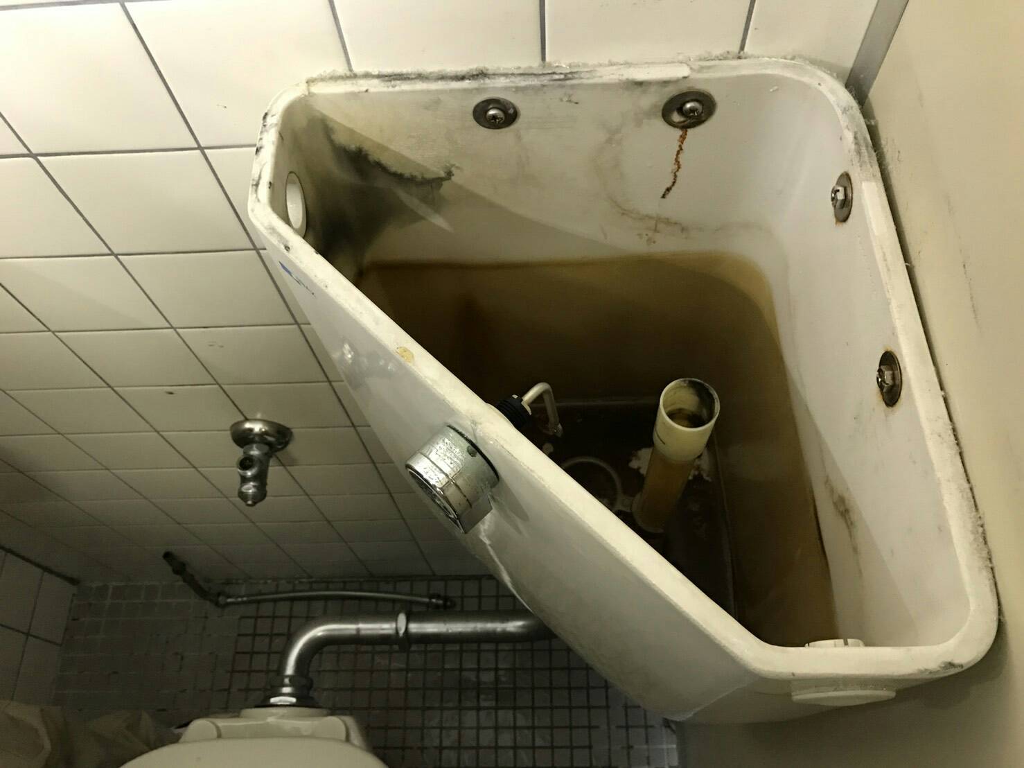 トイレのタンクから水漏れが起きていました。